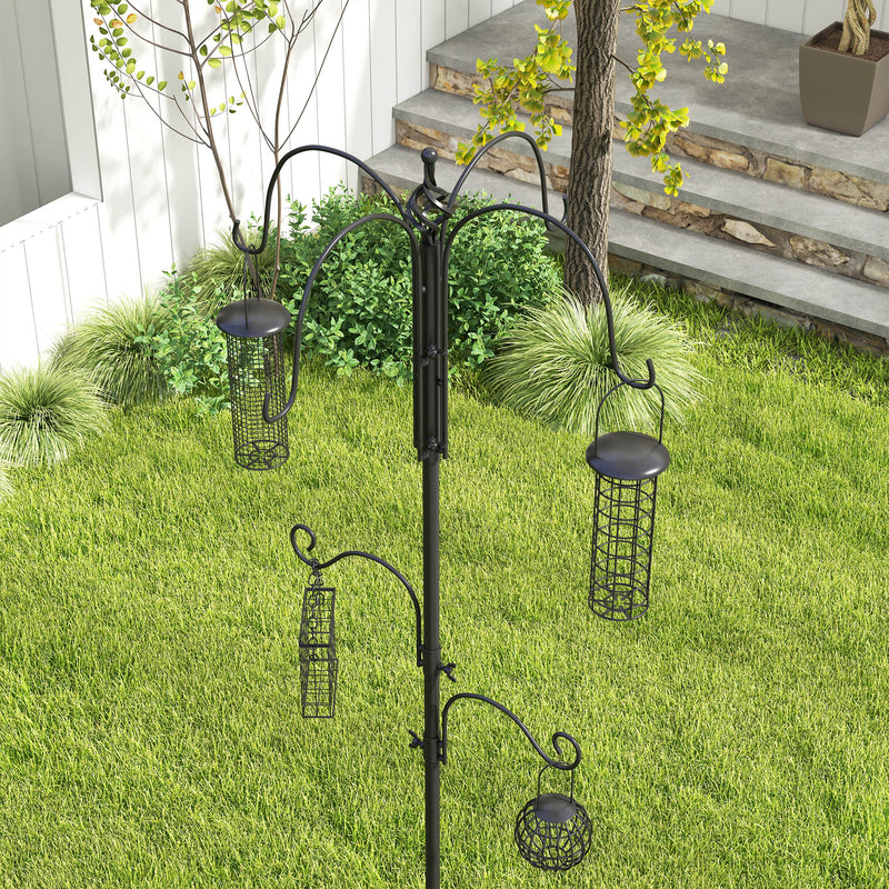 Wild Bird Feeding Station with 6 Hooks and 4 Feeders for Garden Outdoor Use, Black