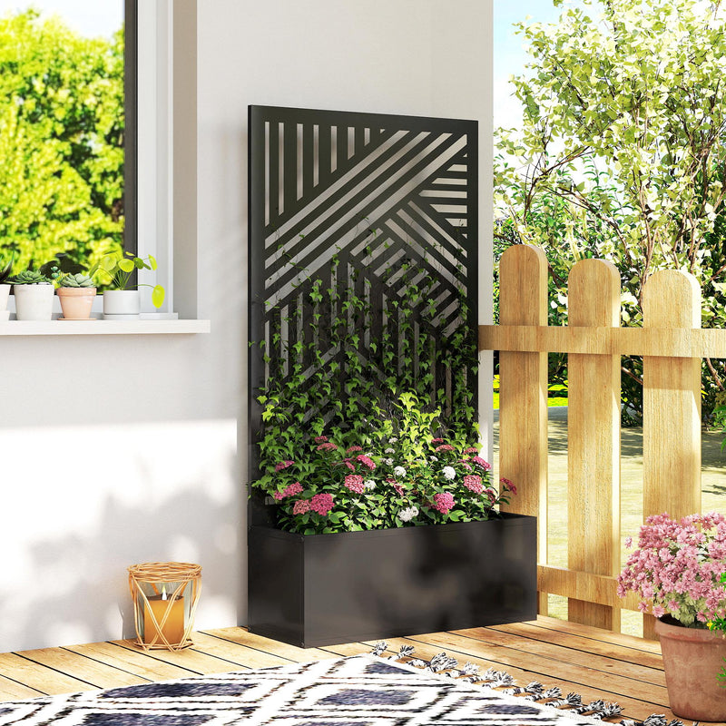 Metal Planter with Trellis for Climbing Plants and Privacy Screen Outdoor Black