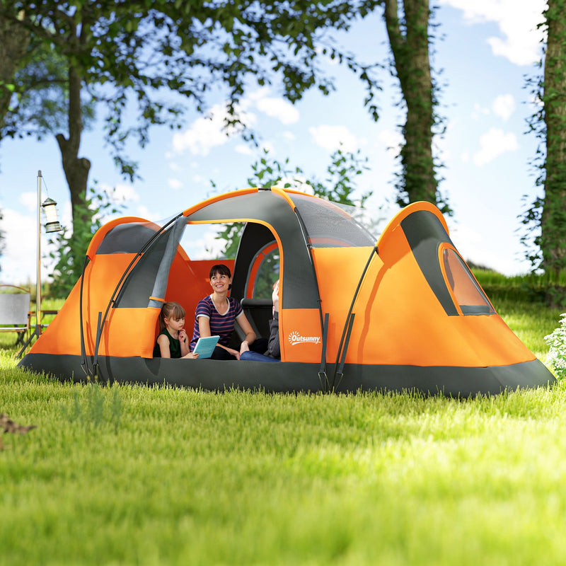Family Blackout Tent for 6 People with Single Spacious Room and Easy Setup Orange Grey