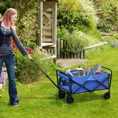 Heavy Duty Folding Festival Trolley With Adjustable Handle For Camping And Beach, Blue