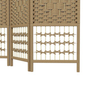 Folding Room Divider with Handwoven Panels for Flexible Privacy, Natural Wood Homcom