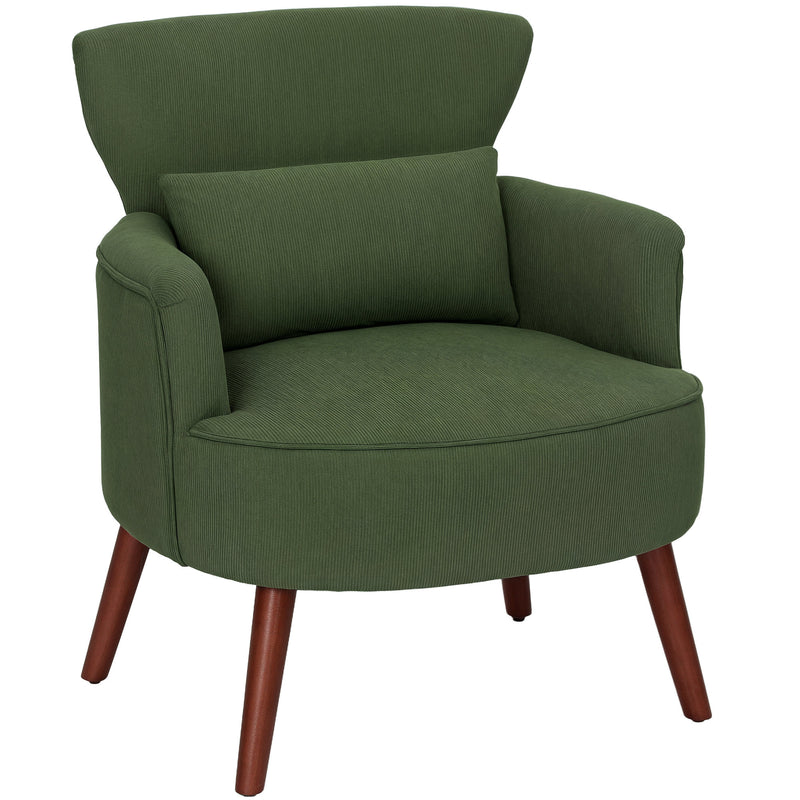 Green Corduroy Retro Accent Chair with Padded Seat and Wooden Legs by HOMCOM