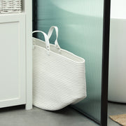 88L Cotton Rope Laundry Basket With Carry Handles For Clothes Storage, Cream White
