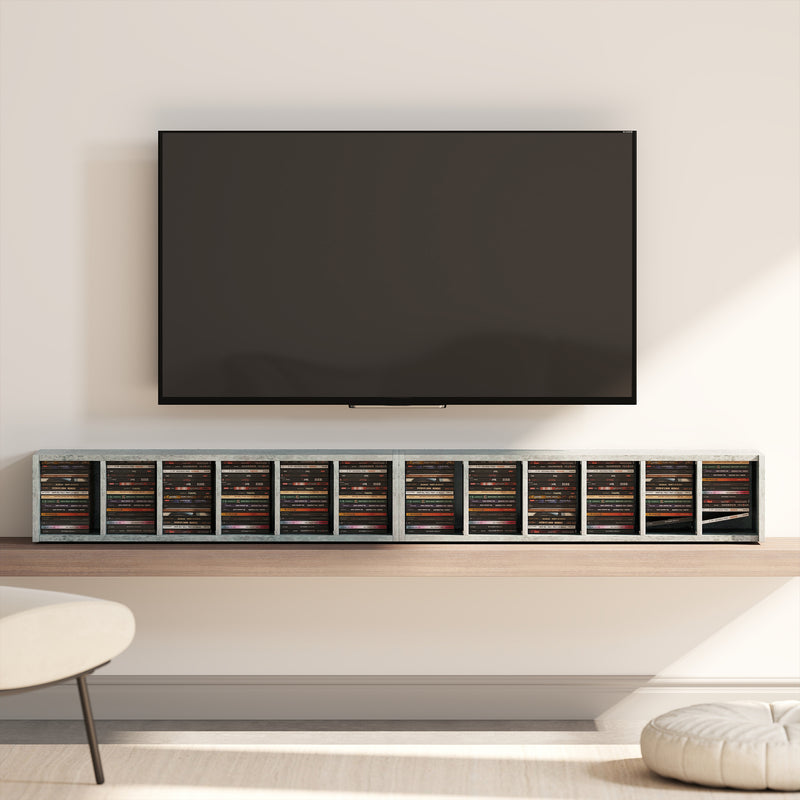 CD and Media Storage Shelves Set of 2 with Adjustable Compartments Grey