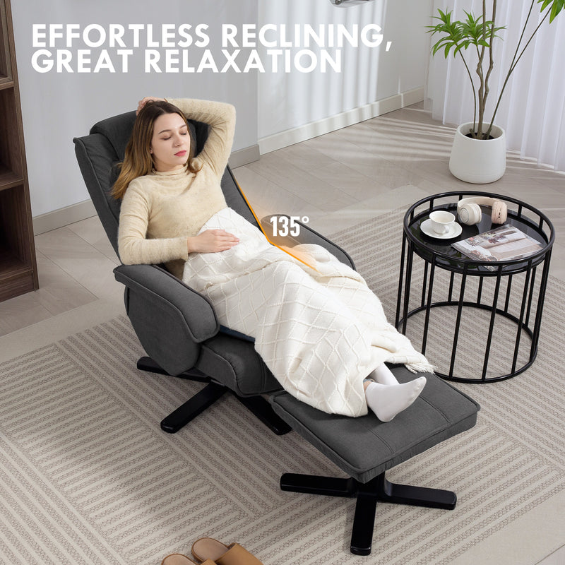 Charcoal Grey Velvet Rocker Swivel Recliner Chair with Footstool for Home Comfort