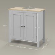 Grey Under Sink Bathroom Cabinet with Adjustable Shelf and Double Doors Freestanding Design