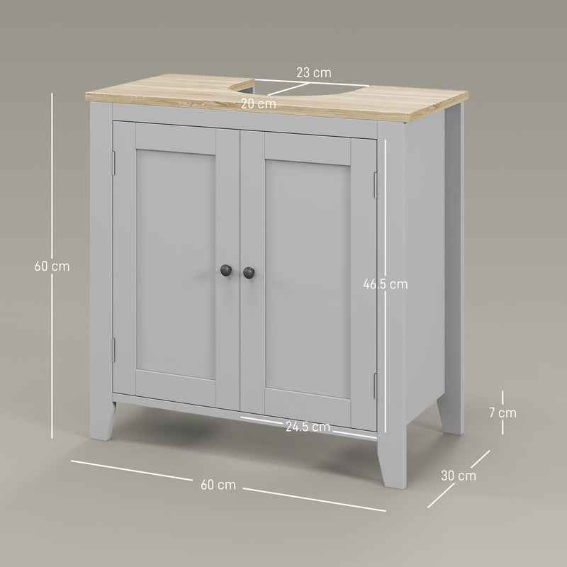 Grey Under Sink Bathroom Cabinet with Adjustable Shelf and Double Doors Freestanding Design