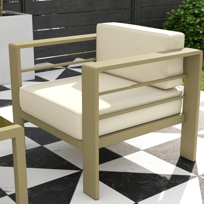 Gold Metal Garden Sofa Set 6 Seater Modular Design With Cushions And Glass Top Coffee Table Outsunny