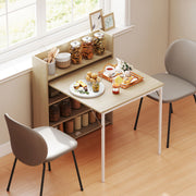 Extendable Dining Table with Storage Shelves for Small Spaces Oak and White AOSOM