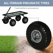 Heavy Duty Garden Trolley Cart With Pneumatic Wheels And Steel Frame For Outdoor Use Green AOSOM