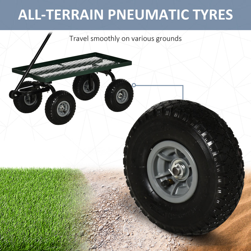 Heavy Duty Garden Trolley Cart With Pneumatic Wheels And Steel Frame For Outdoor Use Green AOSOM