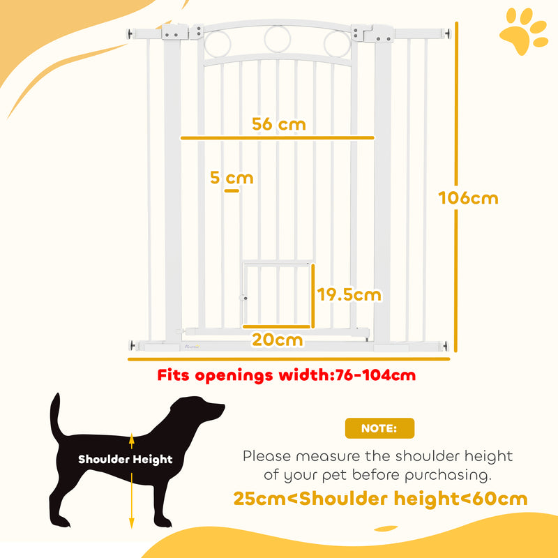 Tall Dog Gate with Cat Door and Extensions for Stairs and Doorways 76-104cm by PawHut