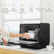 Mini Table Top Dishwasher 6 Programmes With Built In 6L Tank Ideal For Small Kitchens Black