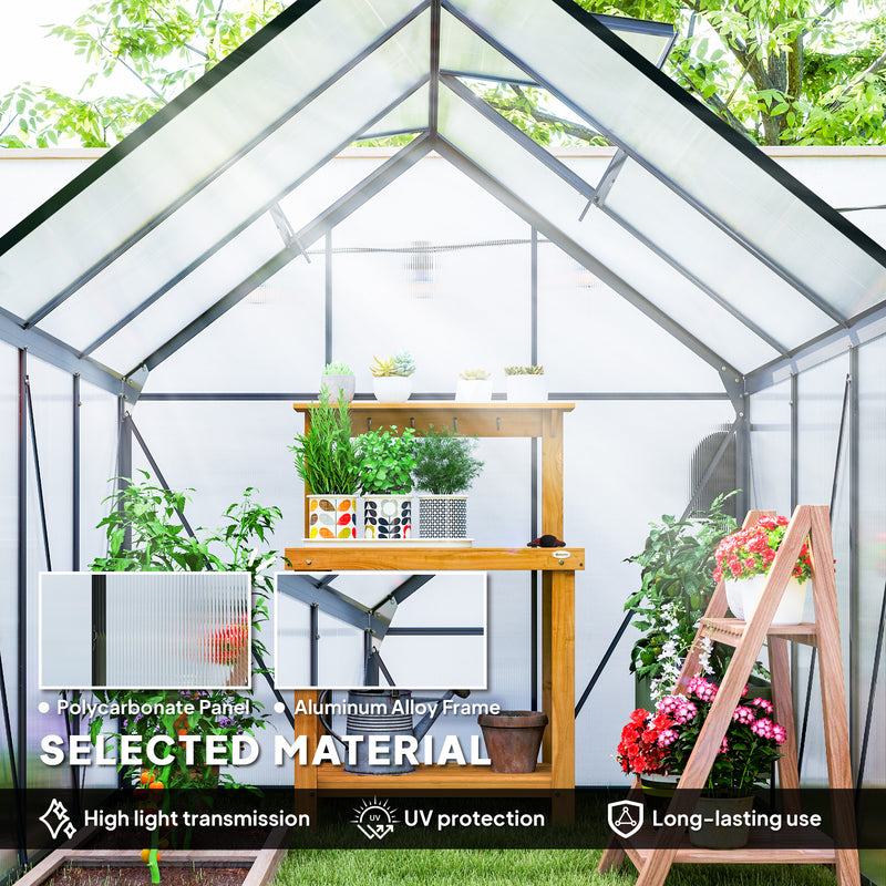 Walk In Polycarbonate Greenhouse 190 x 190 cm Grey for All-Season Gardening by Outsunny