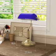 Antique Style Bankers Desk Lamp with Glass Shade Ideal for Home Office Lighting, Blue