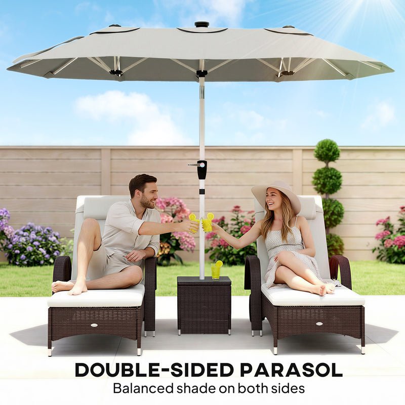 3m Double Garden Parasol with Lights for Outdoor Shade, Solar Powered LED, UPF30+
