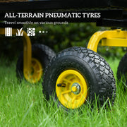 Heavy Duty Garden Trolley Cart with Metal Frame and Pneumatic Wheels Yellow by Outsunny