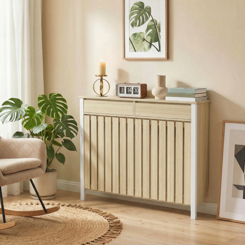 Radiator Cover with Drawers for Safe Heating and Extra Hallway Storage Oak White Homcom