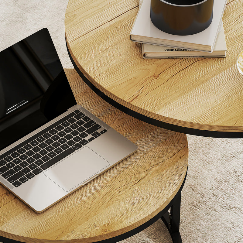 Set of Two Nesting Side Tables with Wood Effect Finish Ideal for Living Room, Natural