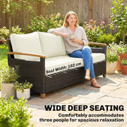 3 Seater Brown Rattan Garden Sofa with Deep Cushions & Removable Covers Outsunny
