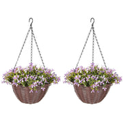 Artificial Hanging Flower Baskets Set of 2 with 75 Leaves for Home or Office Purple