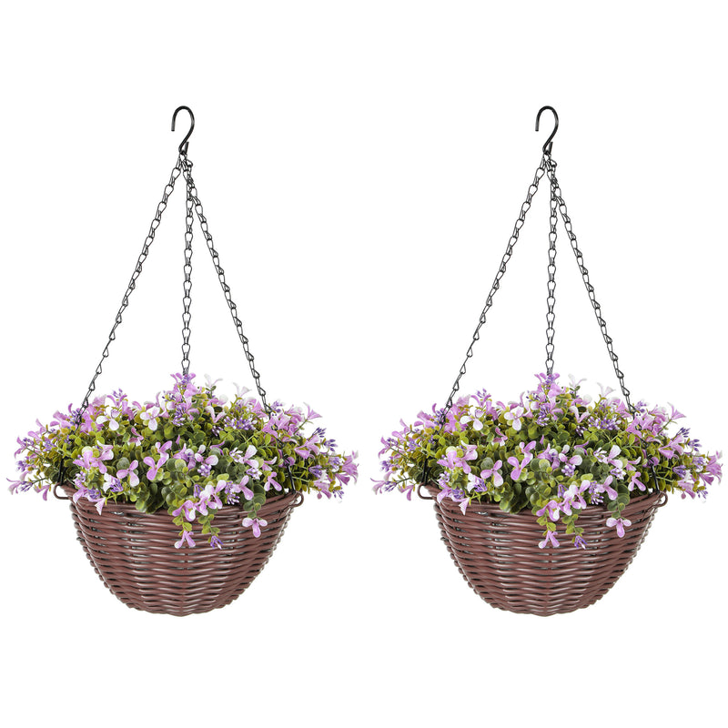 Artificial Hanging Flower Baskets Set of 2 with 75 Leaves for Home or Office Purple