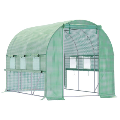 Walk In Polytunnel Greenhouse With Roll Up Sidewalls UV Resistant Cover For Plants Green