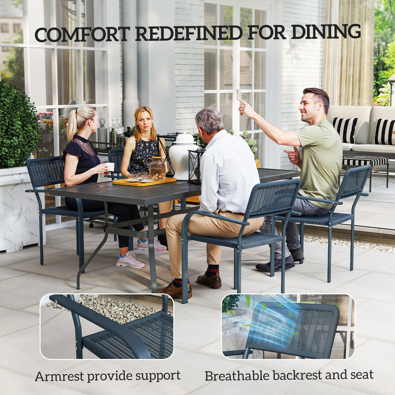 Set of 4 Stackable Rattan Effect Garden Chairs with Armrests Weather Resistant by Outsunny