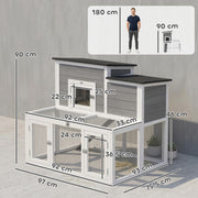 Two Level Rabbit Hutch with Easy Clean Tray and Secure Run for Indoor or Outdoor Use Grey AOSOM