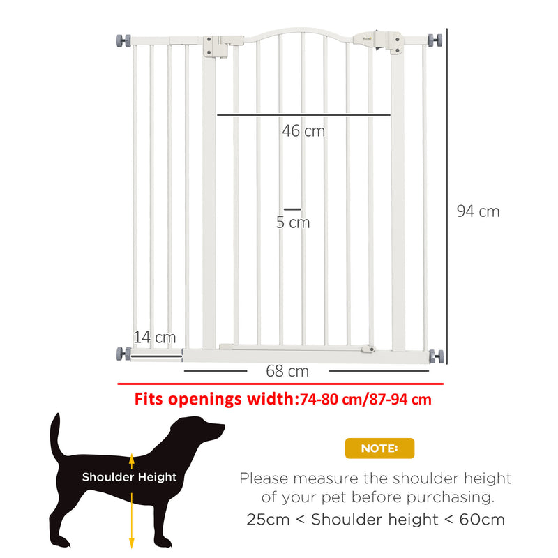Extra Tall Safety Dog Gate with Auto Close for Doorways and Stairs Adjustable 74 to 94cm White