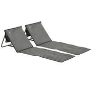 Set of 2 Foldable Beach Loungers with Adjustable Backrest and Side Pocket, Grey Outsunny