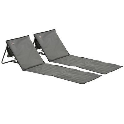 Set of 2 Foldable Beach Loungers with Adjustable Backrest and Side Pocket, Grey Outsunny