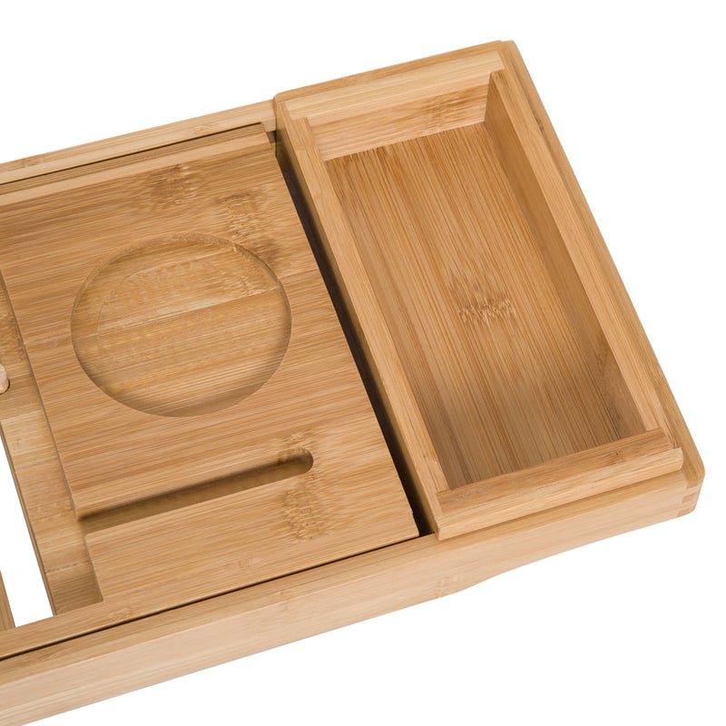 Extendable Bamboo Bath Caddy Shelf Set of 2 Ideal for Bathroom Storage, Natural