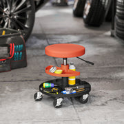 Mechanic Rolling Stool with Height Adjustment and Tool Trays for Garage and Workshop Yellow AOSOM