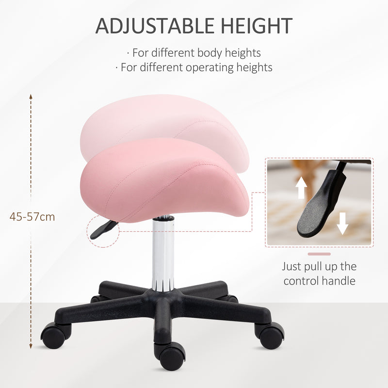 Pink Adjustable Saddle Stool with PU Leather and Steel Frame for Salon Spa Massage by HOMCOM