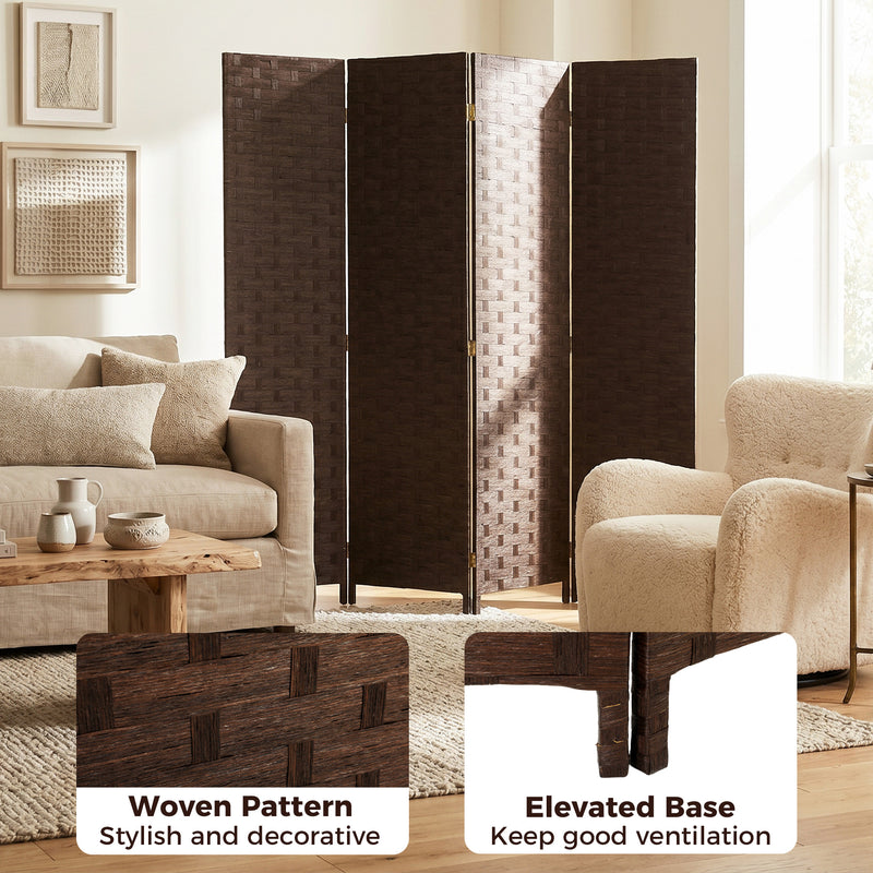 Folding Room Divider with 4 Panels for Instant Privacy and Flexible Space Dark Brown