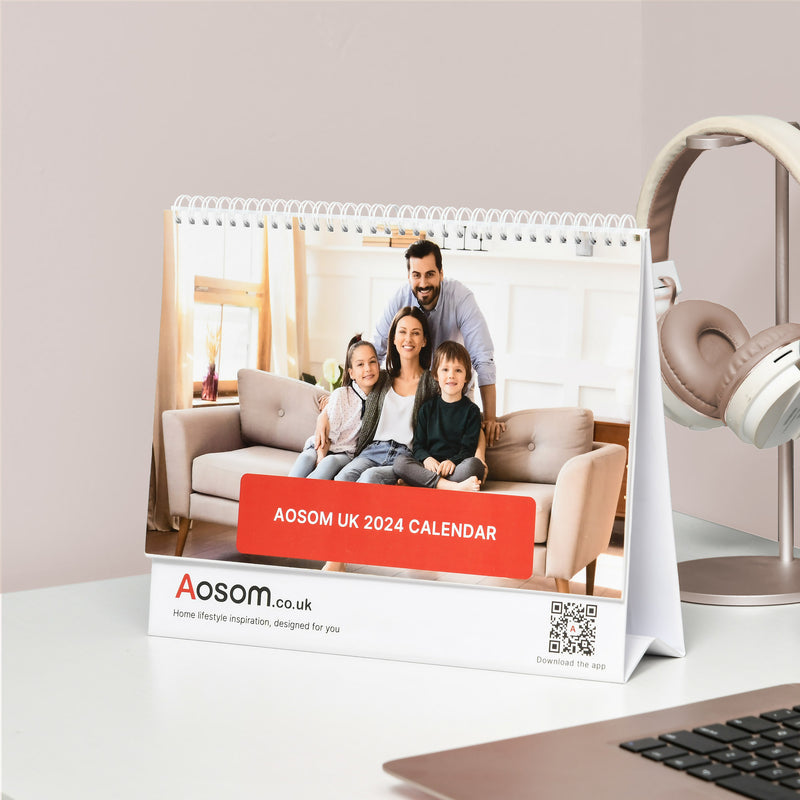 Personalised 2024 Desk Calendar With Custom Photos Ideal For Office Or Home Use, White AOSOM