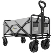 Folding Cargo Wagon Trolley with Telescopic Handle for Camping and Garden in Dark Grey