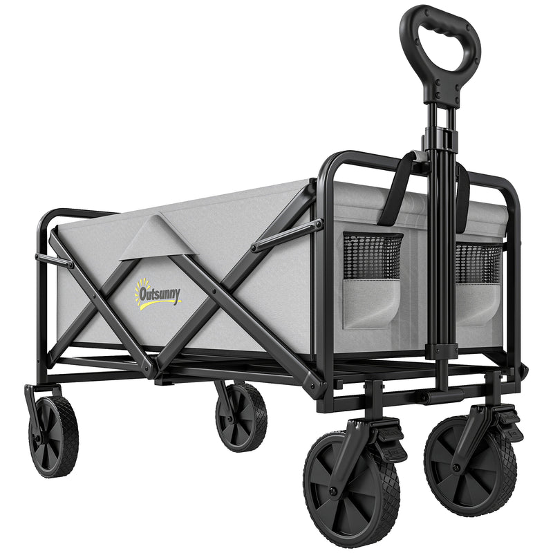 Folding Cargo Wagon Trolley with Telescopic Handle for Camping and Garden in Dark Grey