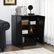 Freestanding Black High Gloss Storage Cabinet With Adjustable Shelves For Home Use