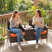 Rattan Garden Companion Seat with Central Table and Cushions for Two Brown Outsunny