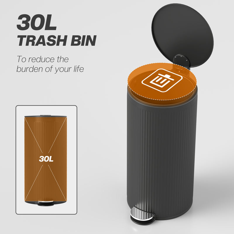 30L Pedal Kitchen Bin with Soft Close Lid and Removable Inner Bucket for Home Use Black
