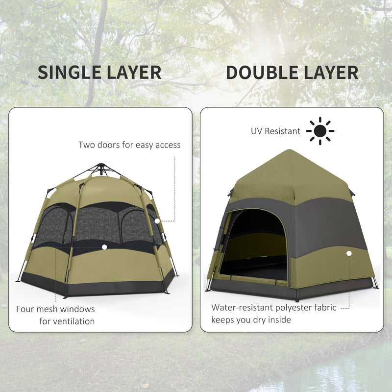 Pop Up 4 Person Tent for Quick and Easy Camping Shelter Dark Green and Light Grey