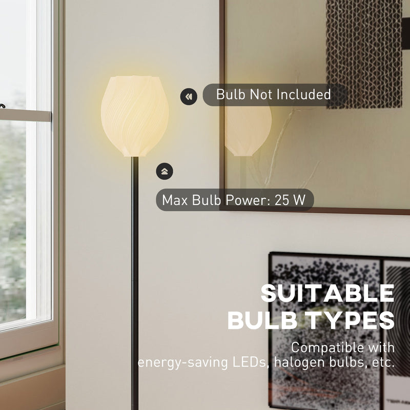 3D Printed Flower Floor Lamp with Rose Shade and Foot Switch Tall Pole, Light White