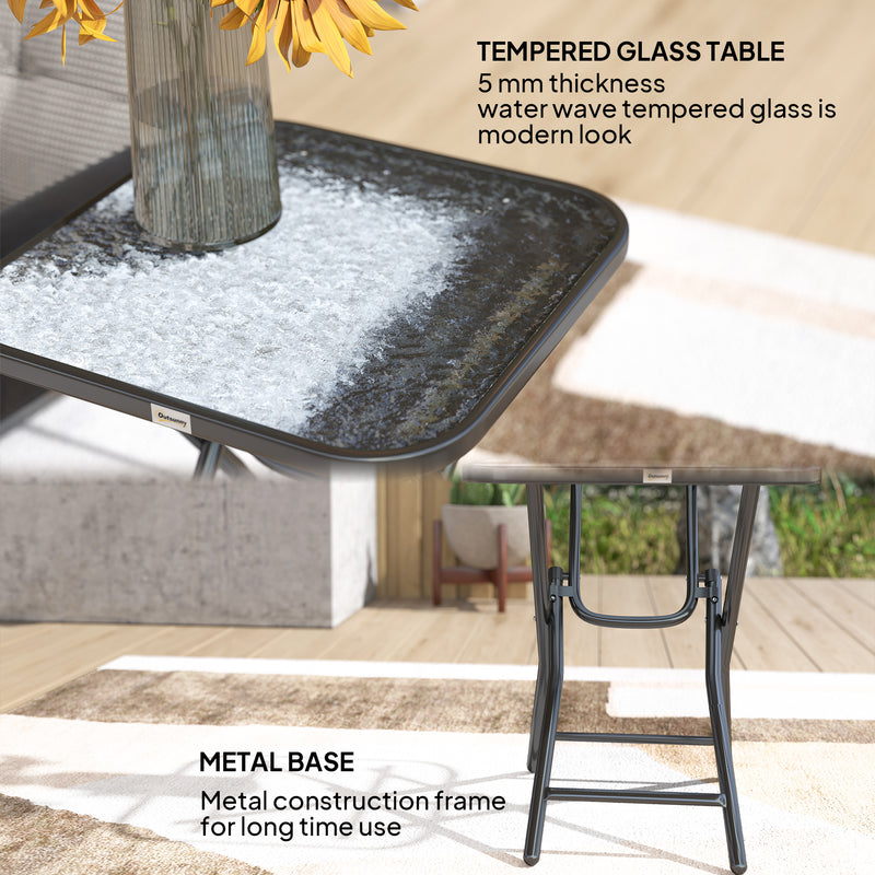 Folding Garden Side Table with Ripple Glass Top for Patios and Balconies Black