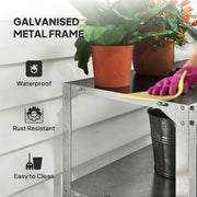 2 Tier Galvanised Steel Potting Bench Table With Storage Shelf for Garden and Greenhouse by Outsunny
