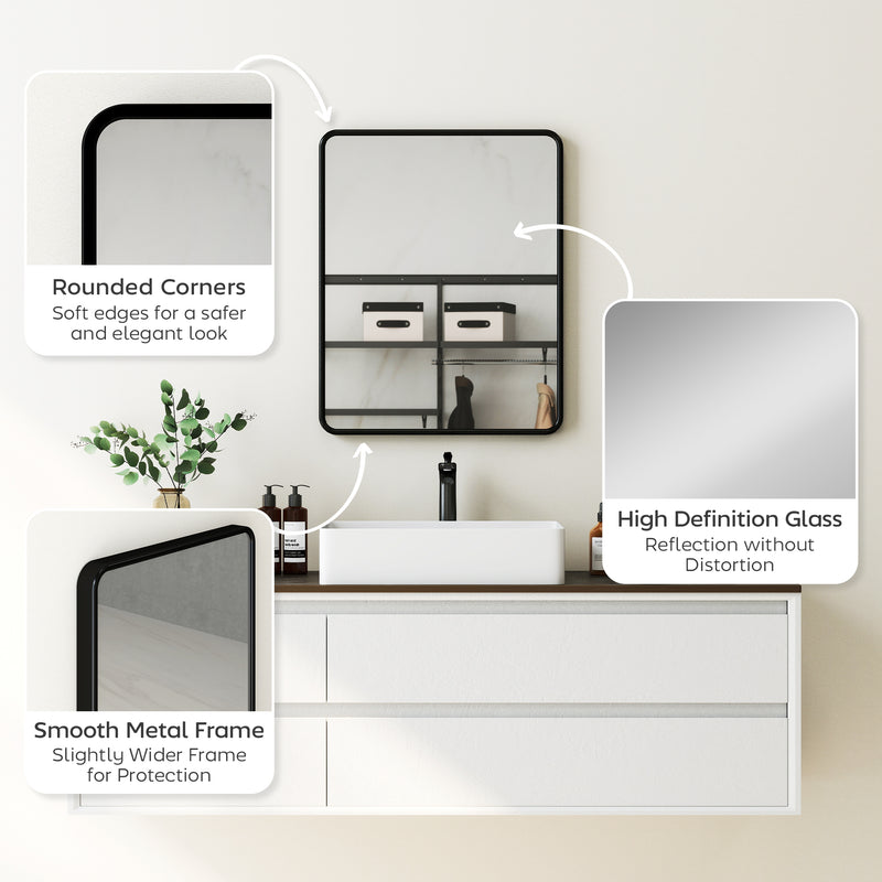 Rectangular Wall Mirror With HD Glass For Hallway Or Bedroom Decoration Black