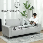 Light Grey Three Seater Corduroy Sofa Comfortable Modern Design by HOMCOM