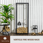 Tall Metal Firewood Log Holder Rack With Tiered Storage For Indoor Outdoor Use Black