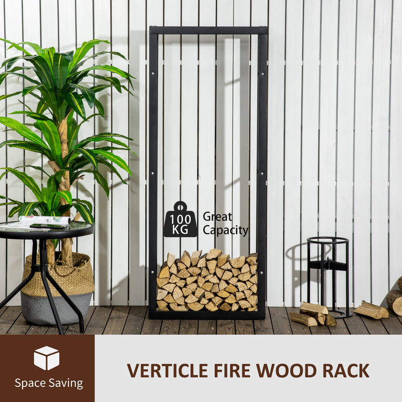 Tall Metal Firewood Log Holder Rack With Tiered Storage For Indoor Outdoor Use Black